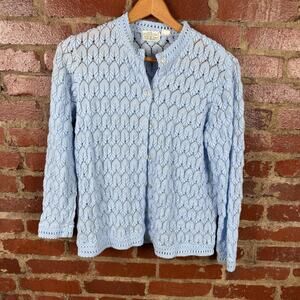 Vintage Lane Bryant Cardigan Sweater Womens 42 Light Blue Open Knit Button Front